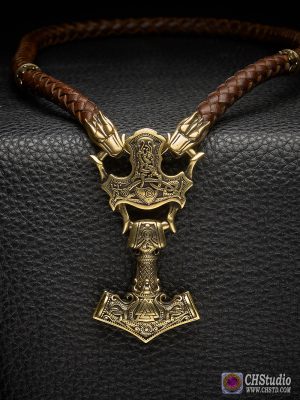Thor's Hammer MJOLNIR with Valknut :: Luxury Leather Necklace