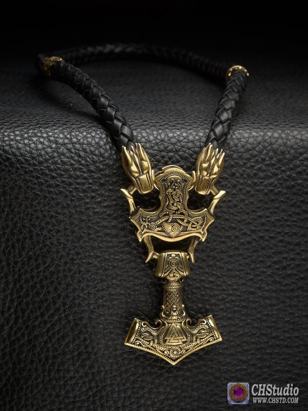 MJOLNIR with Valknut :: Luxury Leather Necklace