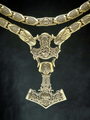 THOR’S HAMMER : MJOLNIR  with Valknut :: Wolfs Chain Necklace - Bronze